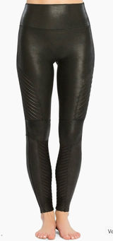 Spanx Moto Faux Leather Black Leggings Pants, size M EUC! Photo 0