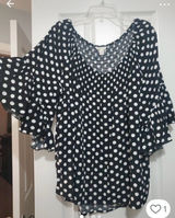 Cato Black and White Polka Dot Ruffle Sleeve Blouse Photo 0