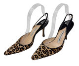 Manolo Blahnik Carolyne Leopard Calf Hair Slingback Pumps Size 38 Photo 0