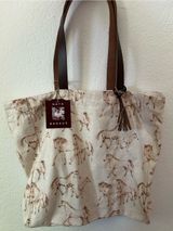 NEW Nate Berkus Wild Horse Print Cotton Canvas Tote Bag Genuine Leather Handles Photo 0