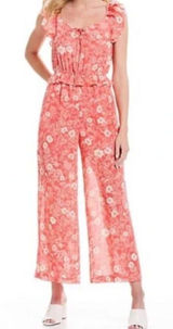 Red Dress Boutique NEW‎ A Loves A Pink Floral Ruffle Sleeveless Jumpsuit M Photo 0