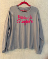 National Football League Team Apparel Pittsburgh Steelers Womens XL Grey Pink Long Sleeve Knit‎ Sleep Top NWT Photo 0