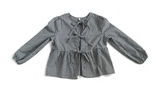Gingham Navy White Puff Long Sleeve Babydoll Blouse with Front Bows size L Photo 0