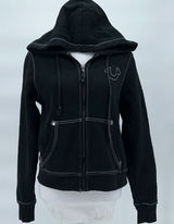 True Religion World Tour Zip Hoodie Women’s Large Black Buddha Graphic Photo 0
