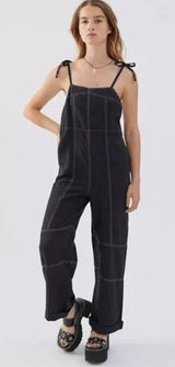 Urban Outfitters Harley Linen Jumpsuit Overalls Utility Dark Gray Black Women XS Photo 0