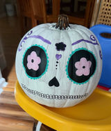 Hand-Painted White Sugar Skull Pumpkin - Day of the Dead Decor Photo 0