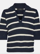 NEW Vero Moda VMamazing Navy & Cream Striped V-Neck Polo crop Sweater women’s XL Photo 0