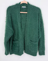 American Eagle Cardigan Women XS Green Fuzzy Knit Open Pockets Cozy Oversized Photo 0