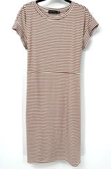 MEROKEETY Striped Sheath T-Shirt Dress M • Brown White • Tie Waist • Summer • NW Photo 0
