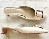 Ann Taylor Tortoiseshell Buckle Patent Leather Mule Kitten Heel Pumps | Nude 8.5 Photo 0