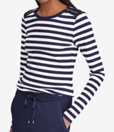 Ralph Lauren Zipper-Trim Top Navy and White Striped Long‎ Sleeve Top Sz Medium Photo 0