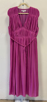 Endless Rose Magenta Pink Pleated Maxi A-line Dress V-Neck Sleeveless XL Brunch Photo 0