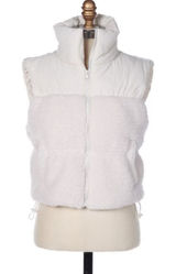 Thread & Supply‎ XS Nylon Sherpa Vest 2 Pocket Full Zip Utility Chic Off White Photo 0