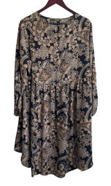 Cato Women Tunic Top 14/16 Tan Black Floral Dramatic Hem Boho Artsy Whimsygoth Photo 0