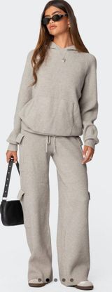 Edikted Gray Knit Hoodie & Cargo Pant Set Photo 0