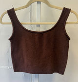 NWT Monki C Say Knit Top Dark Brown Boucle Knit Sleeveless Crop Tank Small Photo 0