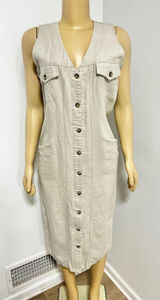 Beverly Hills Clothing Co Linen Blend Button Front Safari Midi Dress Beige Sz 8 Photo 0
