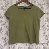 Adrianna Papell Green Cropped Shirt w/Lace Scalloped Edges Photo 0
