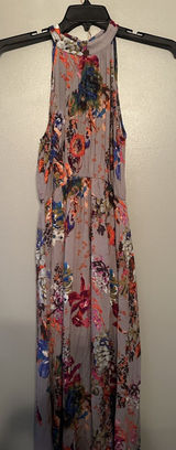 Staccato Dress Women Small‎ Grey Floral Maxi Long Halter Neck Sleeveless Rayon Photo 0