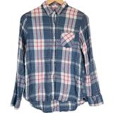 Woolrich Plaid‎ Button Down Shirt Womens M Blue Pink Long Sleeve Rayon Photo 0