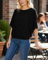 Quince Black Cotton Cashmere Batwing Short Sleeve Sweater Women Size M New Photo 0