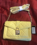 bebe Quilted Lemon Yellow Crossbody with Chain Detail Photo 0