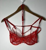 Red LG Floral Lace Cage Harness Bra Underwire Strappy‎ T-Back Lingerie Romantic Photo 0