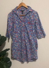 Ralph Lauren Blue Floral Short-Sleeve Button Front pajama night shirt dress XS Photo 0