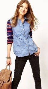 ✨We the Free People Fair Isle Sweater Knit Sleeve Chambray Sz SX✨ Photo 0