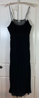 Flora Black Crochet Lace Pleated Long Dress Womens‎ Medium Adjustable Straps LBD Photo 0