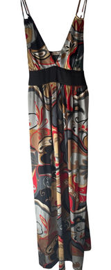 Forever Y2k Size Medium Retro Black Red Satin Going Out Maxi Dress‎ Photo 0