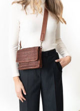 Juju & Co- Women’s Hut Weave Cross Body - Cognac Brown Woven Shoulder Bag Photo 0