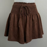Mustard Seed Forest Fairy Coconut Girl Brown Faux Suede Smocked Waist Flare Shorts Size S Photo 0