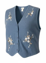Vintage Embroidered Floral Appliqué 100% Wool Sweater Vest Sz Med Cottagecore Photo 0