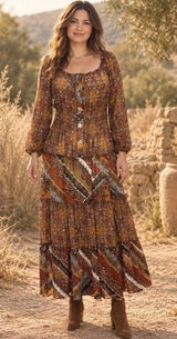 Anthropologie Fig And Flower Maxi Dress L Petite Multi Paisley Sheer Tiered Boho Photo 0