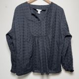 H&M Women Cotton Eyelet Top 12 Black Dark Cottage Embroidered Ethereal Boho Photo 0