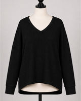 Zenana Outfitters Black Waffle Knit V-Neck High-Low Top XL Minimalist Photo 0