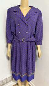 Breli Originals Vintage 80s Purple Geometric Medallion Belted Midi Dress USA Photo 0