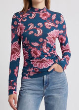 NWT Farm Rio‎ Flower Delicacy Dark Blue Floral Jersey Top Small Ruched Tropical Photo 0