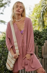 Free People Beach Pink Blossom Button Up T-shirt Mini Dress Oversized Boho Photo 0