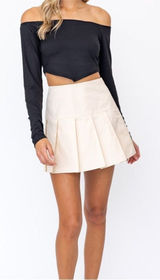 LE LIS Pleated Mini Skirt Small Cream Beige Preppy Tennis Schoolgirl Clean Girl‎ Photo 0