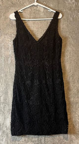 THEIA Lace Sz‎ 10 Floral Silk Blend Knee Length Dress Black Women's Photo 0