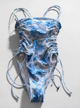 Wild Fable Blue Floral Ruched One Piece Swimsuit XS NWT Photo 0