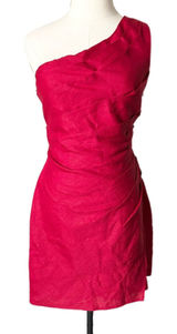 NEW Reformation Ciro One Shoulder Mini Dress 100% Linen Lipstick Red Size 4 Photo 0