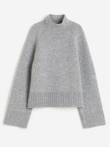H&M Women's Sz Small Gray Melange Wool-Blend Mock-Turtleneck Sweater Wide Sleeve Photo 0