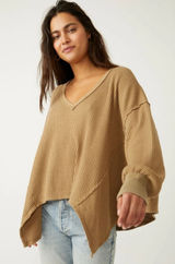 We The Free Tops Free People Women's We The Free Coraline Thermal Camel Tan‎ XS Photo 0