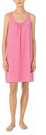 Lauren Ralph‎ Lauren Pink Polka Dot Tank Nightgown Size XL Scoop Neck Cotton Photo 0