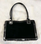 Jaclyn Smith Black Suede Croc‎ Embossed Trim Shoulder Bag Purse Tote Work Bag Photo 0