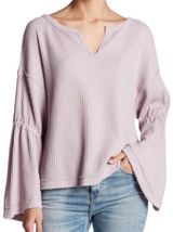 Free People Dahlia thermal boho raw hem relaxed oversized bell sleeve top NWT S Photo 0