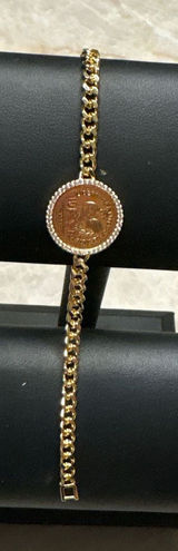 14k Gold filled Coin vintage inspired Link Bracelet - Center Medallion Photo 0